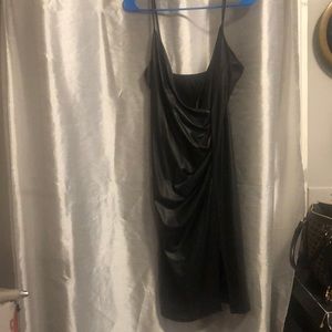 Leather black dress fits so nice